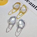 Ilona Minimalist Mother of Pearl Tassel Earrings Gold Silver Plated Copper Irregular Drop Studs Elegant Old Money  Jewelry