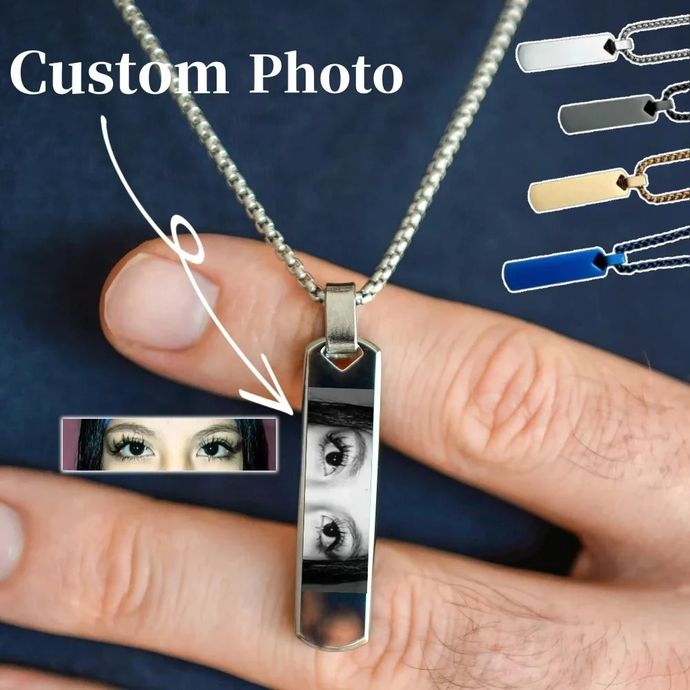 Custom Eye Photo Necklace Engraved Picture Stainless Steel Pendant Necklace Personalized Valentine's Day Gift