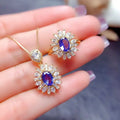 High-End Classic Sunflower Shape 925 Silver Natural Tanzanite Handcrafted Golden Jewelry Sets for Women