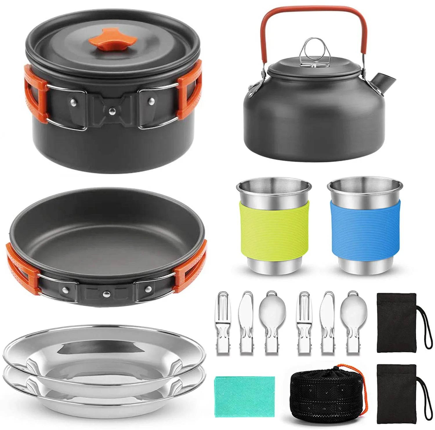 15 Pieces Portable Camping Cookware Set for Outdoor Picnic Non-stick Aluminum Cooking Set