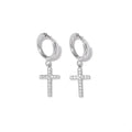 Popular Simple Wholesale  Unisex Stainless Steel Cross Pendant Gemstones Hoop Earrings