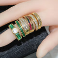 RM1502 Chic Delicate 18K Gold Petite Diamond CZ Baguette Stone Bold Stacking Rings Engagement Ring Gift for Her