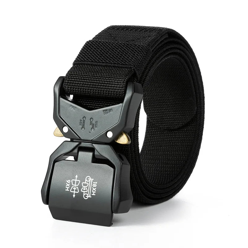 Classic Tactical Belt Stretch Nylon Webbing Blue Work Hiking Belt With Heavy Duty  Metal Buckle Belt for Men