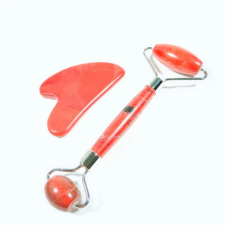 DIY Wholesale Private Label Gua Sha Set Crystal Beauty Pink Stone Natural Red jasper Facial Massage Face Jade Roller