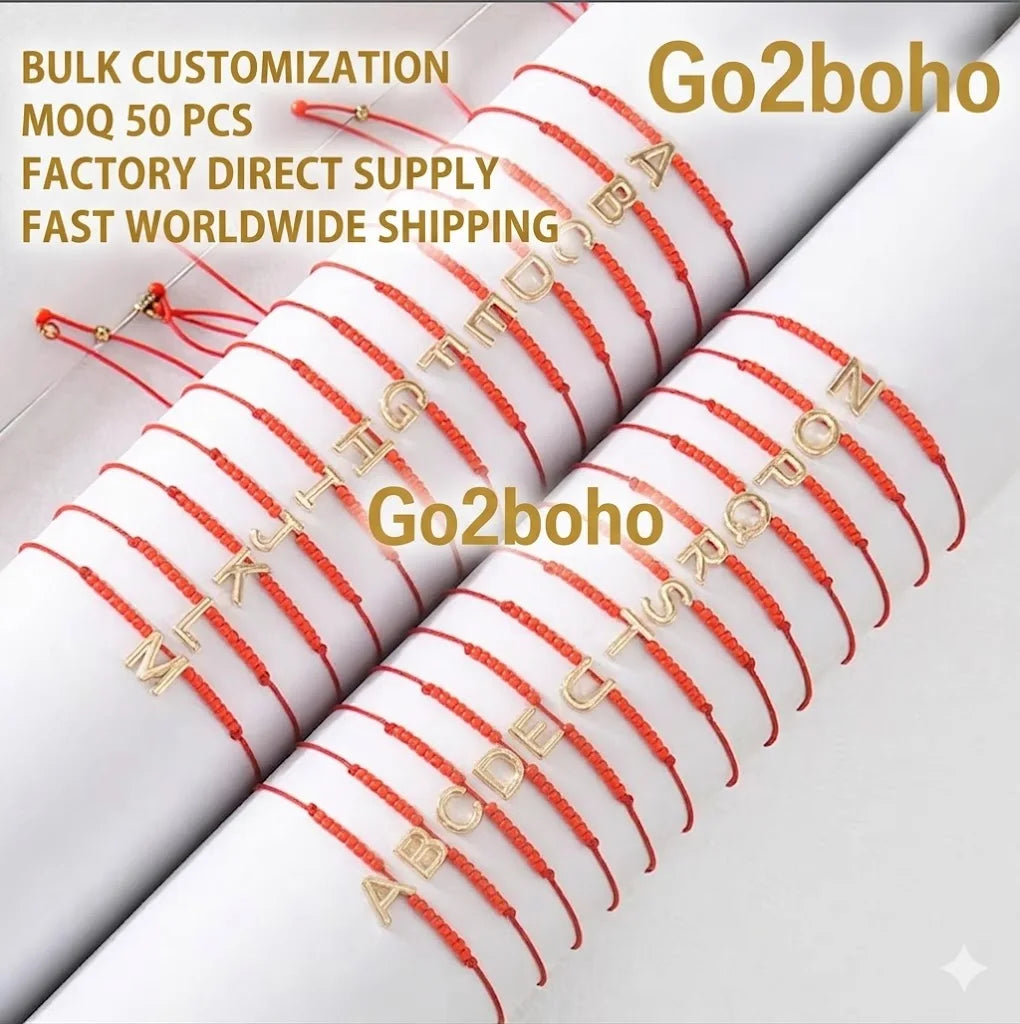 Go2boho Customizable Red Rope Beaded Bracelet Religious Style Gold Letter A-Z Best Friendship Charm Perfect Gift for Women Kids