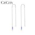 New Arrival 925 Sterling Silver Long Line Baguette Drop Earring Charm Fashion Jewelry Chain Sapphire Wire Earring
