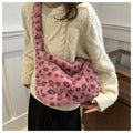 Retro Leopard Print Bags for Women Soft Plush Shoulder Bags Female Large Capacity Travel Bag Winter Warm Fluffy Totes