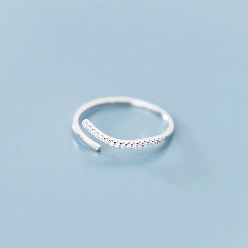 Trendy Women 925 Sterling Silver Minimalist Ring Adjustable Open Cubic Zirconia Simple Finger Knuckle Rings Fine Jewelry
