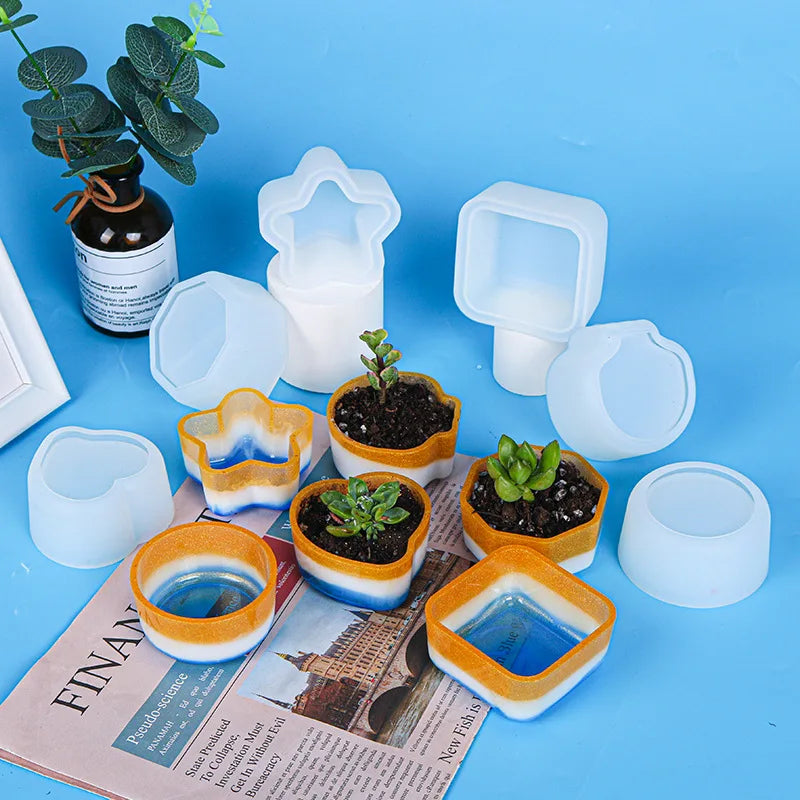 New 8 Kinds Dish Succulent Flowerpot Heart Star Shapes DIY Crystal Drop Glue Epoxy Resin Silicone Mold