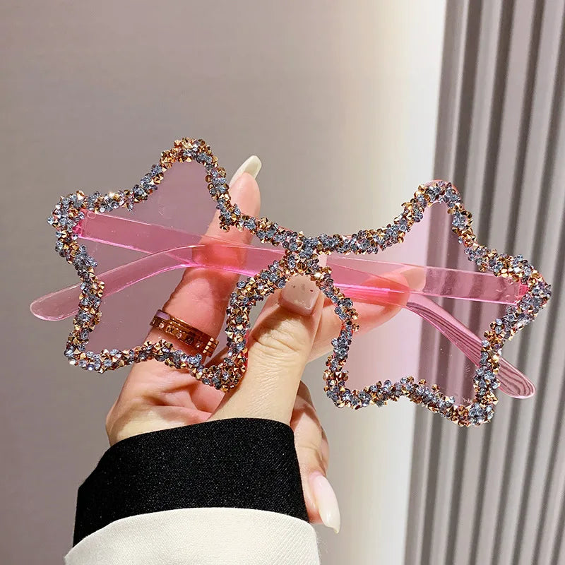 2025 Latest Candy Color Fashion Diamond Rimless Five Star Rhinestone Wholesale Women Men Shades Designer Sunglasses