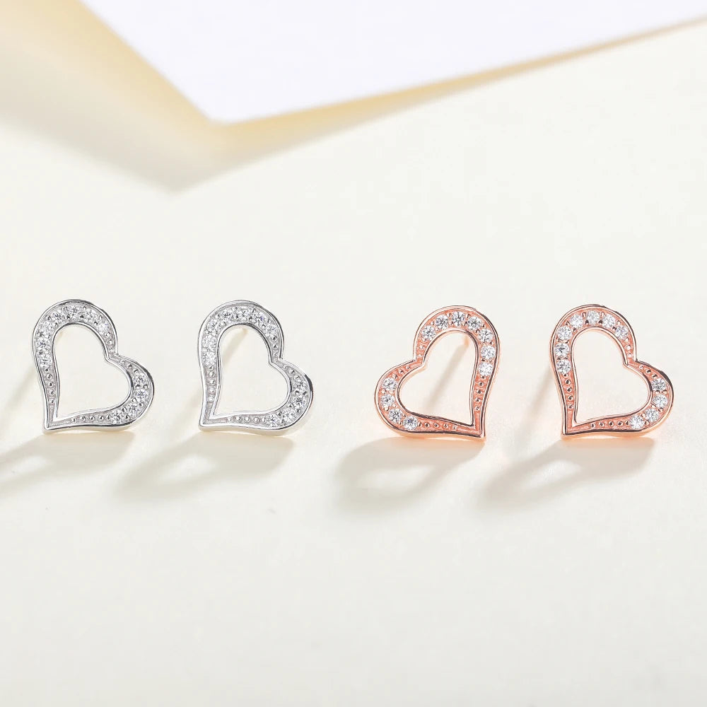 ZHILIAN Wholesale Fine Jewelry Heart Earrings 925 Sterling Silver Heart Shape Zircon Stud Earrings for Women