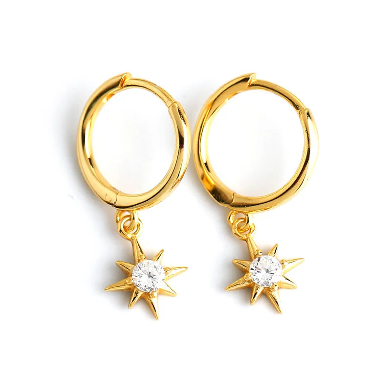 Star Shape 925 Sterling Silver Women Earring 18K Gold Plated Cubic Zirconia  Star Style Party Gift Earrings
