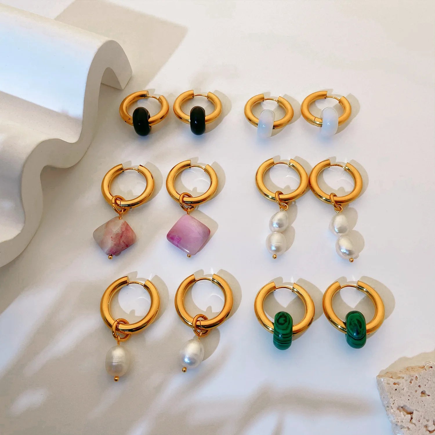 Wholesale European and American Popular Stone Pendant Earrings Boho Stainless Steel 18k Gold Earrings