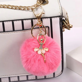 2in1 Dancing Ballet Girl Fluffy Pompoms Key Chains Ballerina Girl Fur Ball Plush Fur Ball Keychain Pom Pom Decor Key Chain Charm