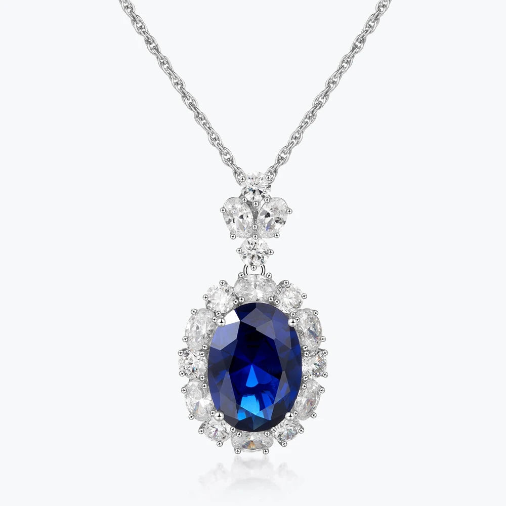 Luxury Unisex 925 Sterling Silver Blue Pendant Chains Anniversary Geometric Pattern Necklace