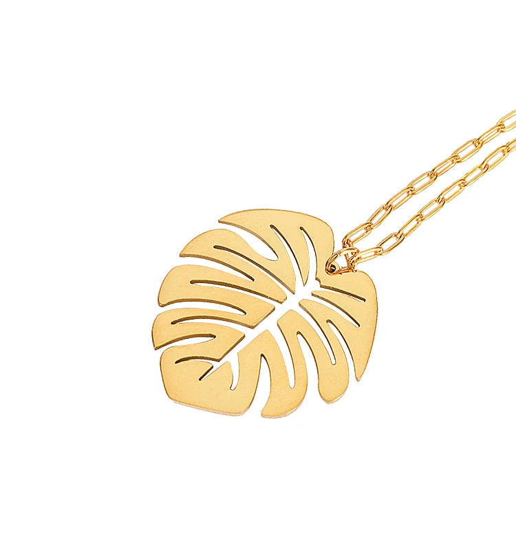 Wholesale New Ladies 18K Gold Plated Stainless Steel Jewelry Hollow Maple Leaf Long Pendant Necklaces