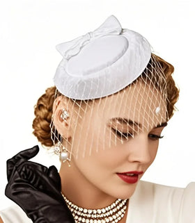 Bridal Headdress Korean Stewardess Style Hat Hairpin Veil With Lace Bow for Women Girls Festival Carnival Party Accessory