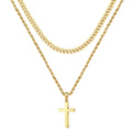 HOVANCI Stainless Steel Classic Christian Cross Necklace Fashion Men Jewelry Double Layer Cross Pendant Necklace for Gift