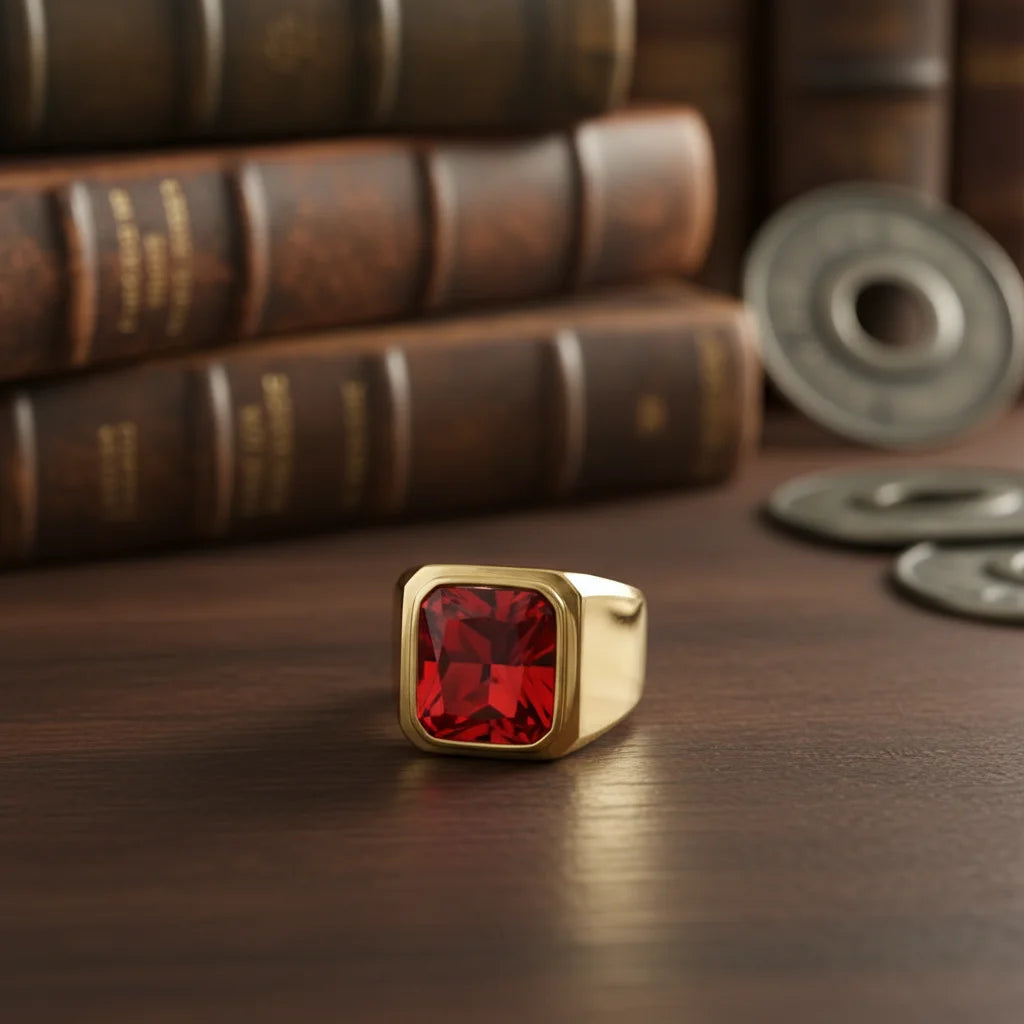 R3381 Men's/Women 18K Gold Plated Stainless Steel Agate Gemstone Rings Bezel Setting Trendy Design Wedding Engagement Factory