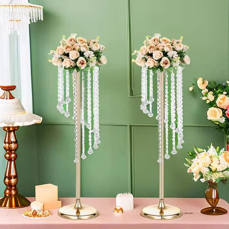 Metal Tall Artificial Flower Stand Wedding Decoration Gold Candelabra Crystal Centerpieces