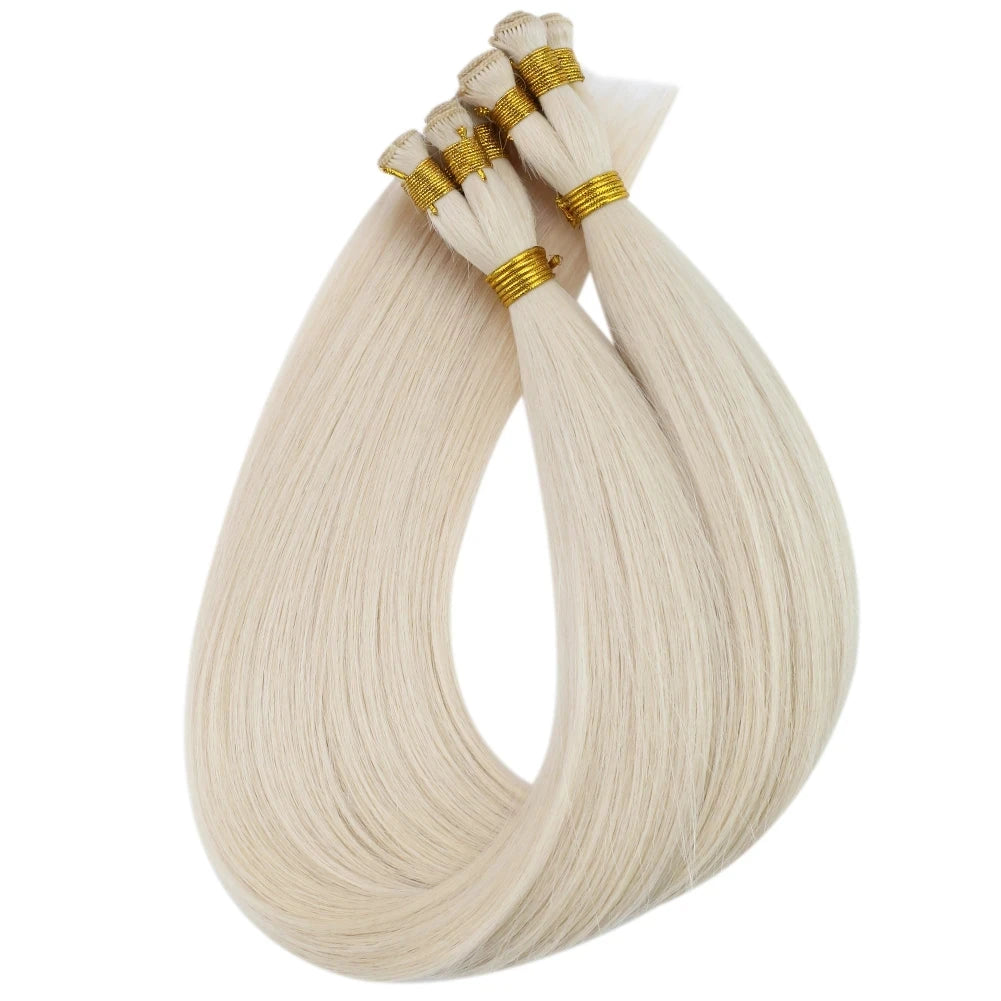 Double Drawn Brazilian Handmade Hair Bundles Virgin Remy Human Hair Platinum Blonde Handtied Weft Hair Extensions