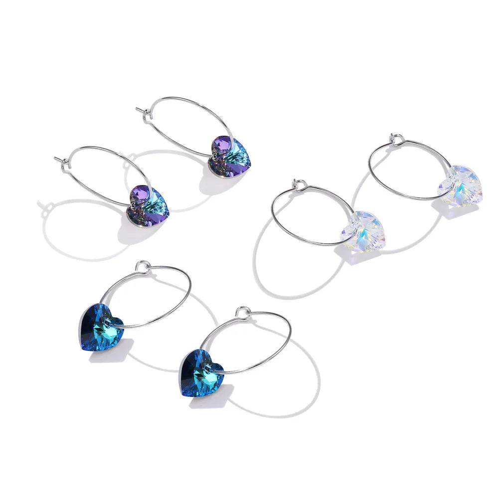 Zircon Hoop Earring 925 Sterling Silver Jewelry Fashion Thread Hanging Long Earrings love Heart for Women Gift Jewelry