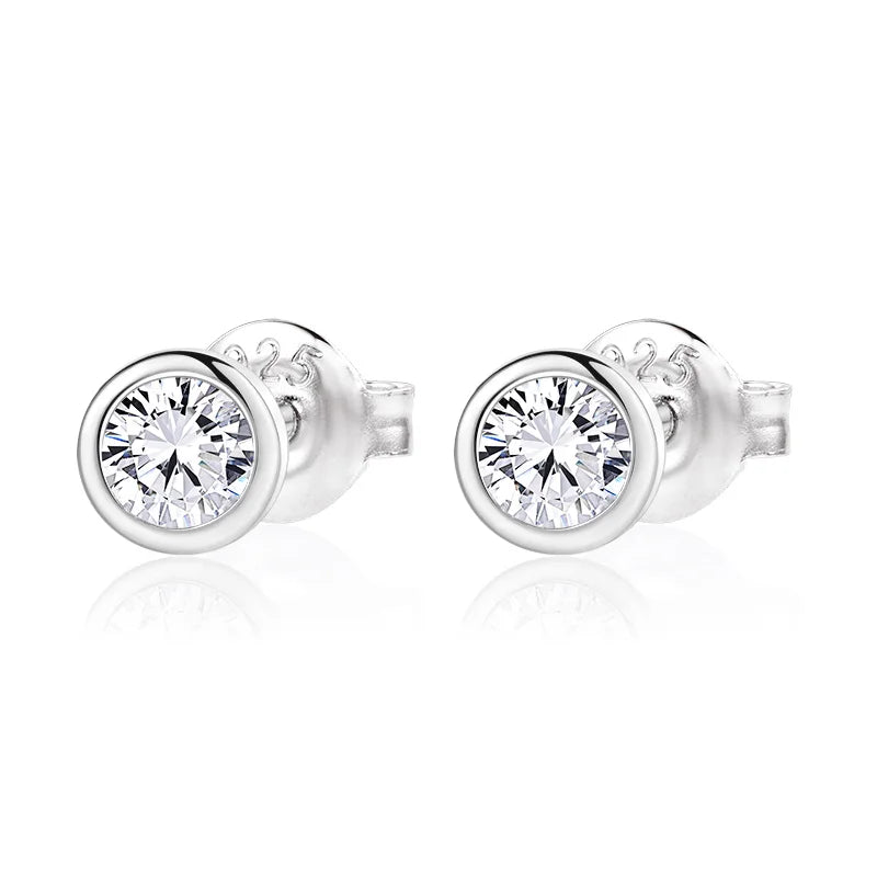 Minimalist Jewelry Solitaire Diamond 925 Sterling Silver Classic Stud Earrings