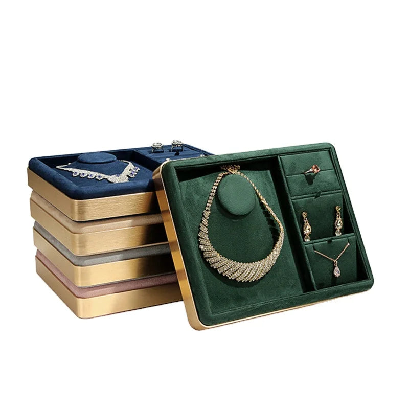 Jewelry Store Counter Decorative Luxury Diamond Fine Jewelry Organizer Metal Jewelry Display Tray