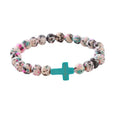 Boho 8mm Natural Bead Cross Dolphin Bracelets Unisex Colored Natural Stone Design Bracelet Elastic Stretch Christian Gift