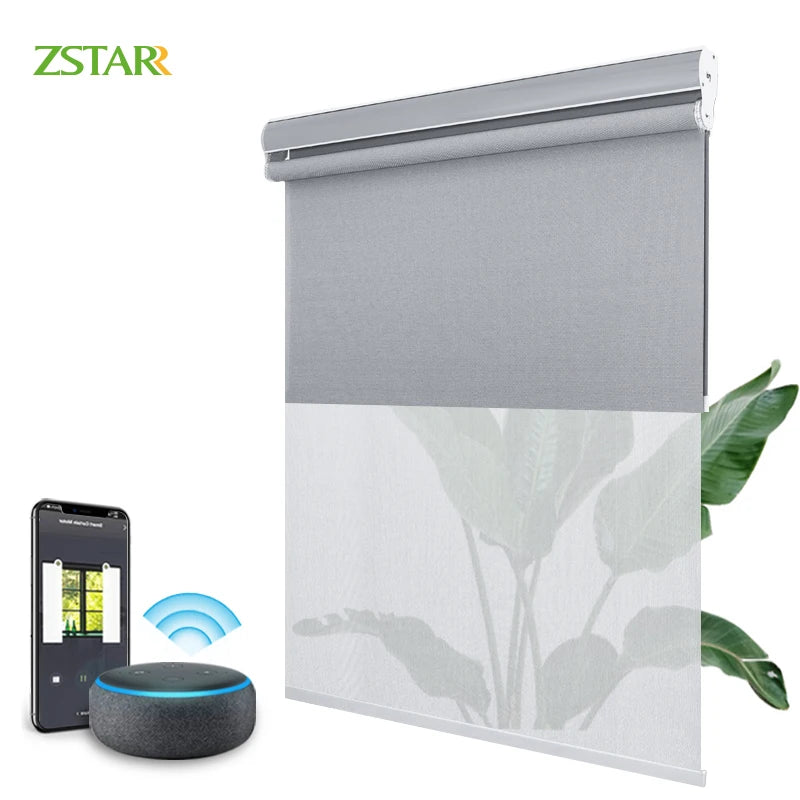 ZSTARR Smart Motorised Double Layer Blackout and Light Filtering 2-in1 Day and Night Window Roller Blind for Hotel Office