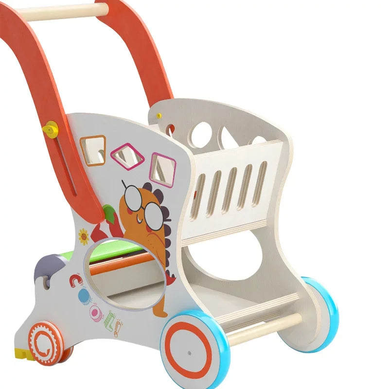 Hot sale New Children's Simulation Wood Shopping Cart Toy Girl Supermarket Cart Play House Baby Kitchen Toy Wooden Toddler Stroller