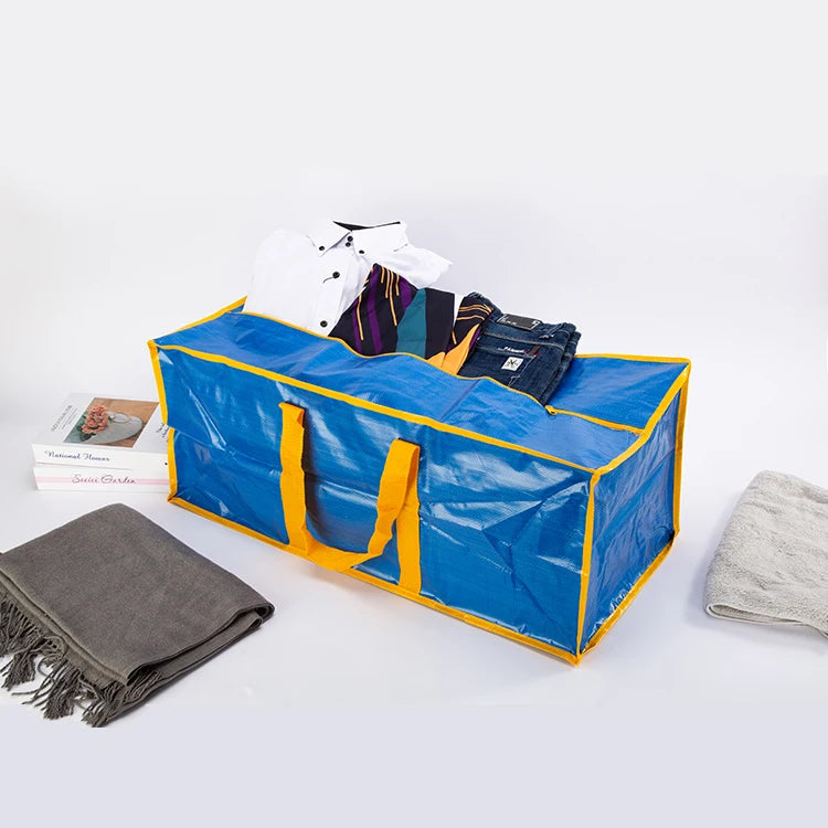 Extra Large Thick Oversized Blue PP Woven Shopping Storage Moving Bag Strong Nylon Webbing Handle Zipper Travel GUOHUI GH_PP0514