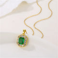 SC Fashion Stainless Steel Zircon Necklace Luxury Gold Clavicle Chain Emerald Necklace Adjustable Green Gemstone Square Necklace