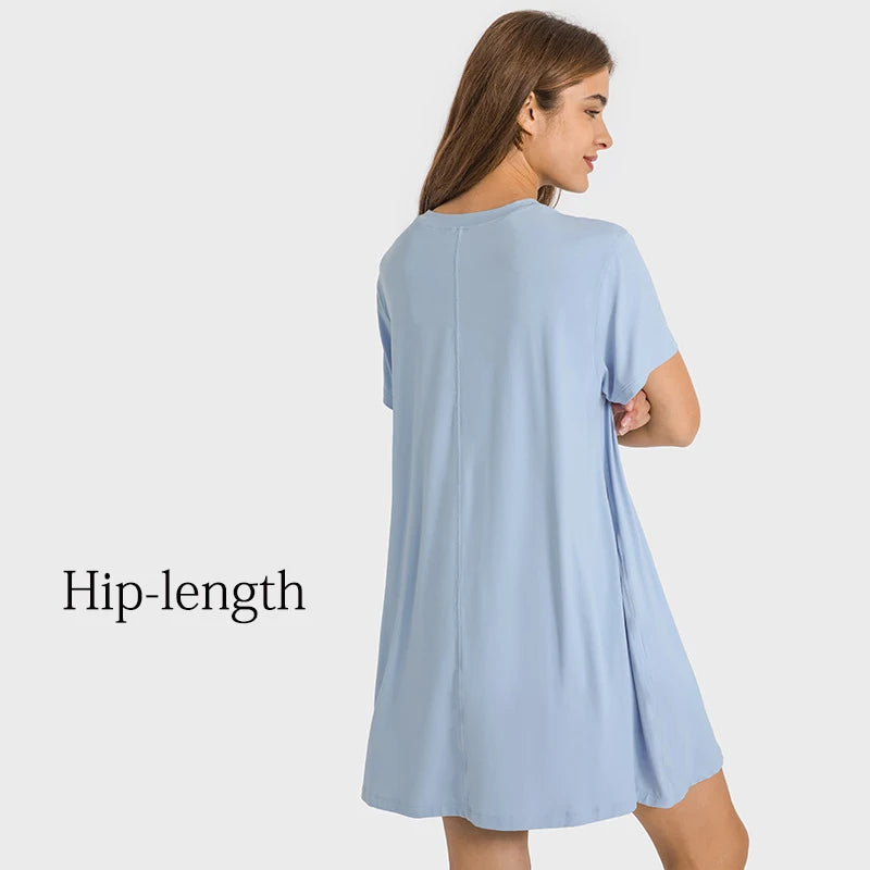 New French Fashion Hip-length Round Neck Casual Dress Skin Naked Feeling Loose Long Tshirt Four Color S to XXL Size Nylon Shirts