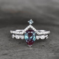 925 Sterling Silver Jewelry Synthetic Alexandrite Stone Wedding Band Ring Set