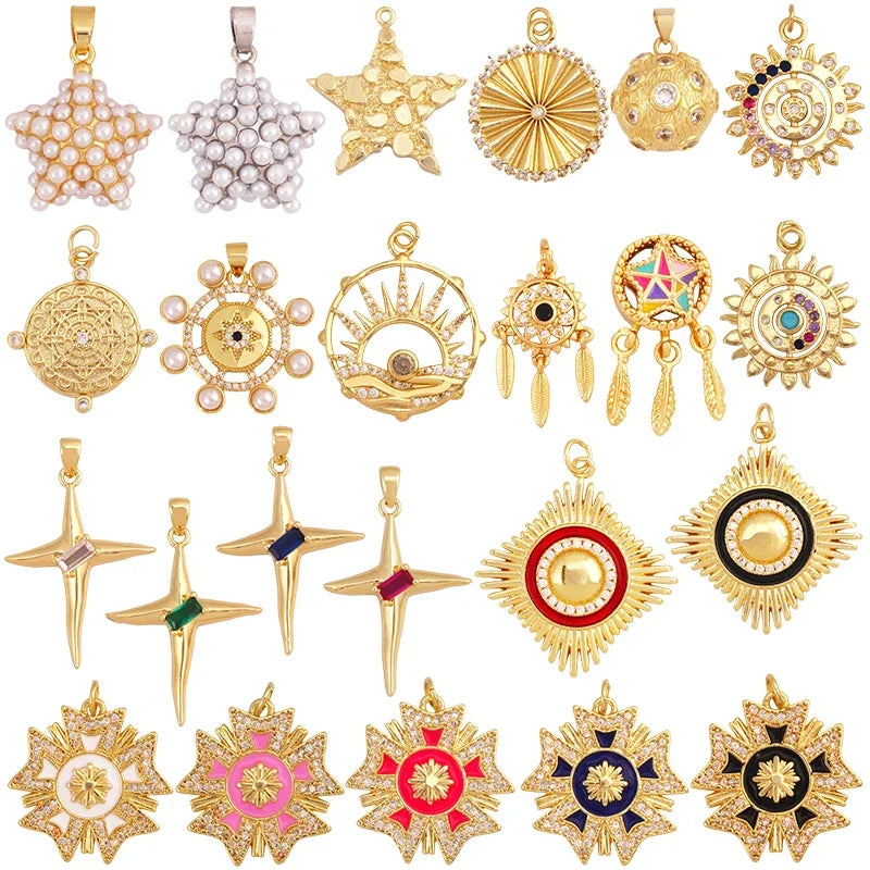 Trendy Shining Sun Moon Star Charm PendantReal 18K Gold Plated Inlaid Cubic Zirconia DIY Jewelry Necklace Bracelet Supplies S46