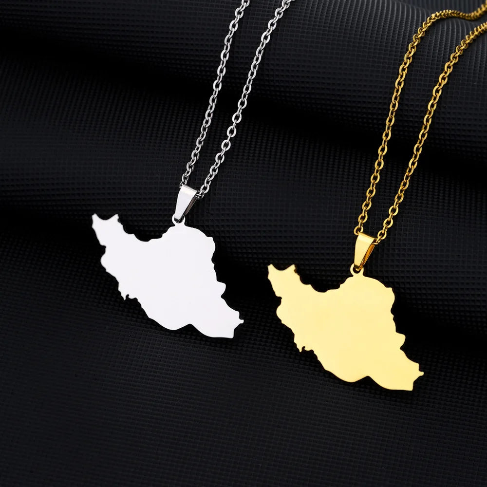 Enameled Iran Map Chain Necklaces Stainless Steel 18K Gold Plated Enamel Iran National Flag Map Pendant Necklace