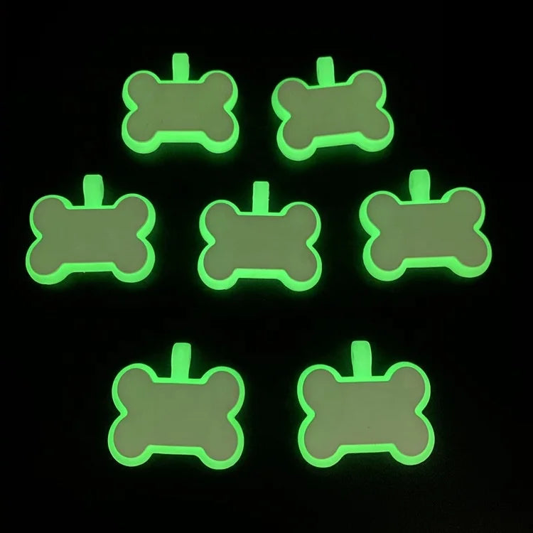 Spot Luminous Anti-lost Pet Tag Laser Engraved Double-sided Glue Silicone Dog Tag Bone Round Fluorescent Pet Collar Accessories