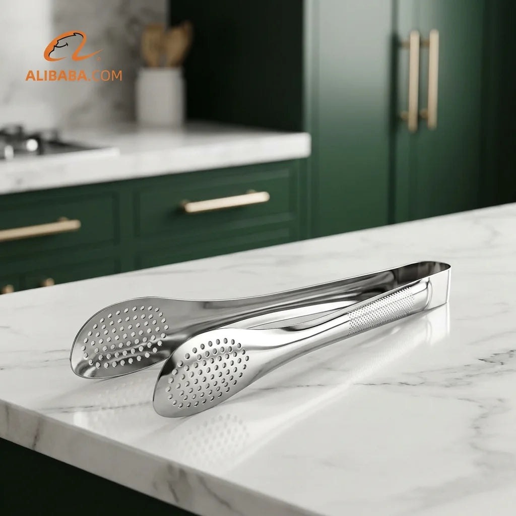 Durable Stainless Steel Kitchen Utensils Set Anti-Hot BBQ Tools with Pattern Food Tongs Bread Thongs for Kitchen & Bakery Use