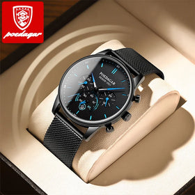 Poedagar Watch Men 632 Luxury Small Three Dial Sport Stop Chronograph Calendar Stainless Steel Fashion Wristwatch Relojes