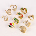 HOVANCI Fashion Gold Plated Ring Jewelry Oil Dripping Stainless Steel Flower Shape Finger Ring Set for Women