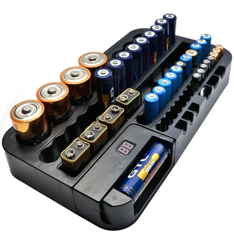 Plastic Rectangle Battery Organizer Storage Case with Removable Battery Tester