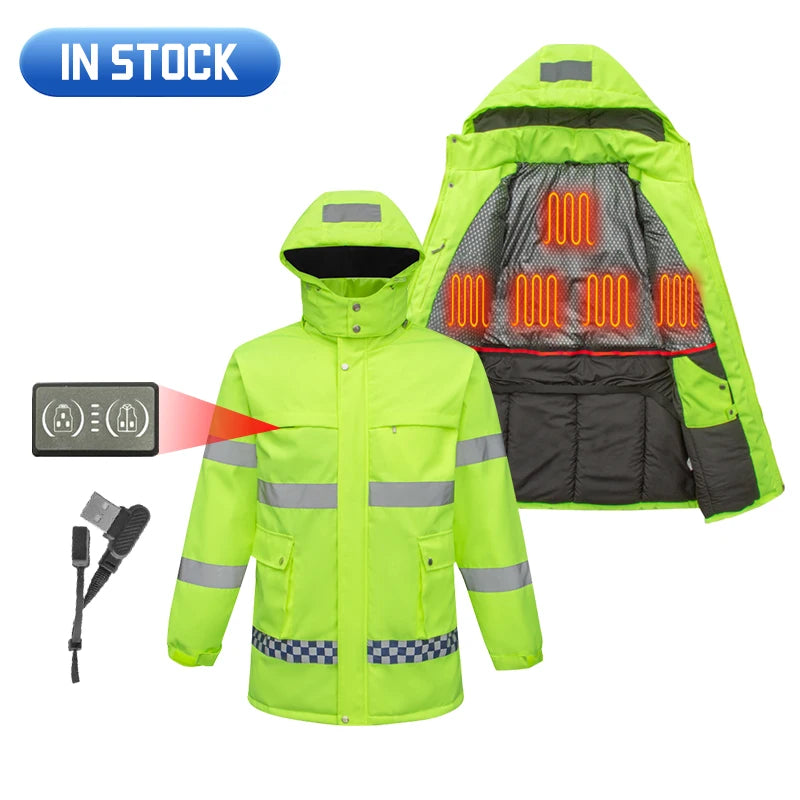 Waterproof High Vis Electric Heating Winter Coat Jacket Women Men USB Battery Heated Work Jacket Construction