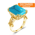 Vintage Victorian Exquisite Filigree Jewelry Woman Synthetic Turquoise 925 Sterling Silver December Birthstone Ring