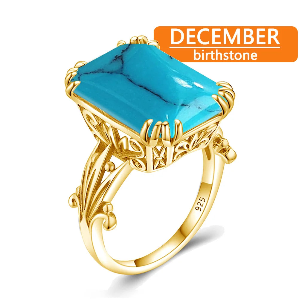 Vintage Victorian Exquisite Filigree Jewelry Woman Synthetic Turquoise 925 Sterling Silver December Birthstone Ring