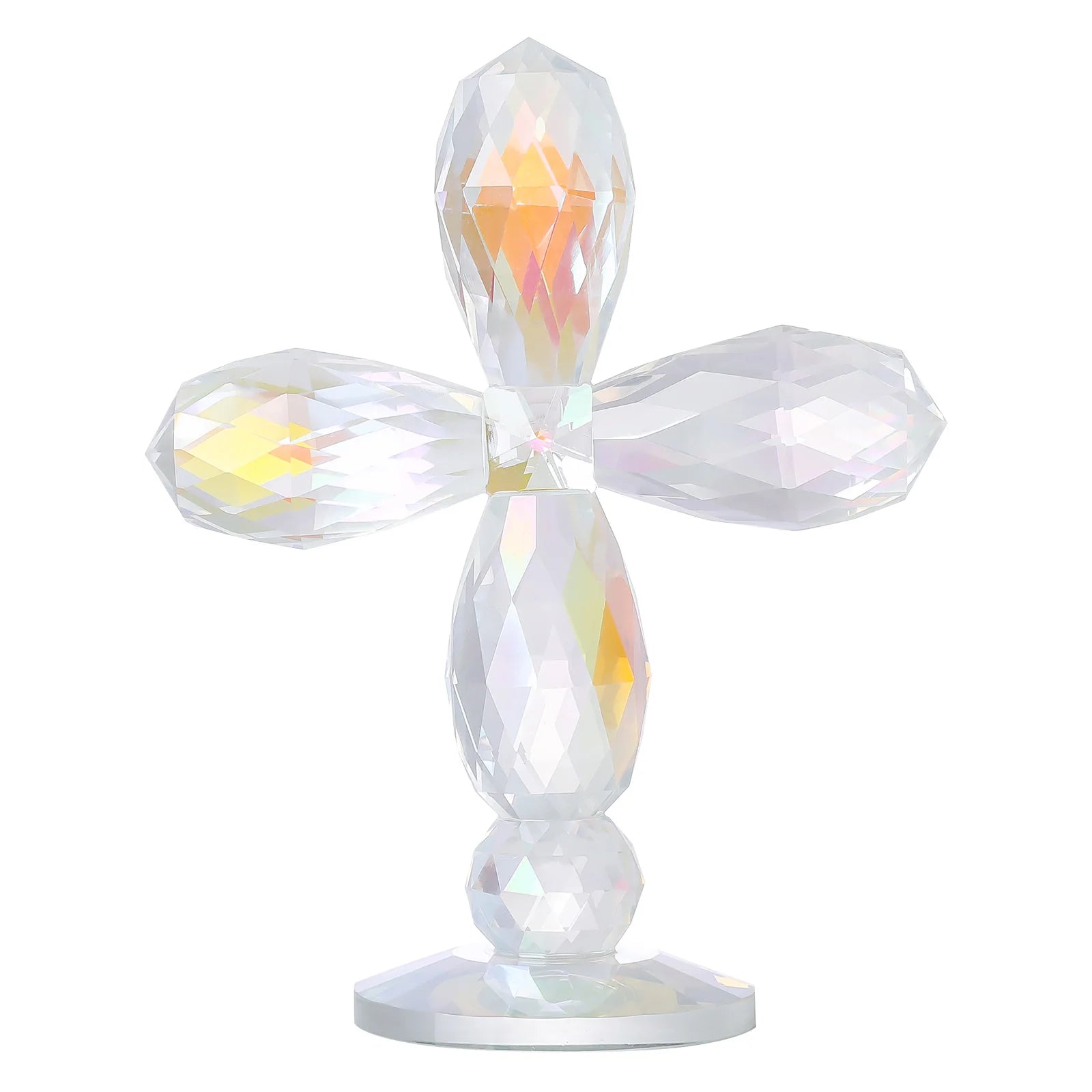 6.88'' Tall Crystal Cross Standing on Base Glass Cross Figurine Collectible Traditional Christian Table Decor Easter Cross