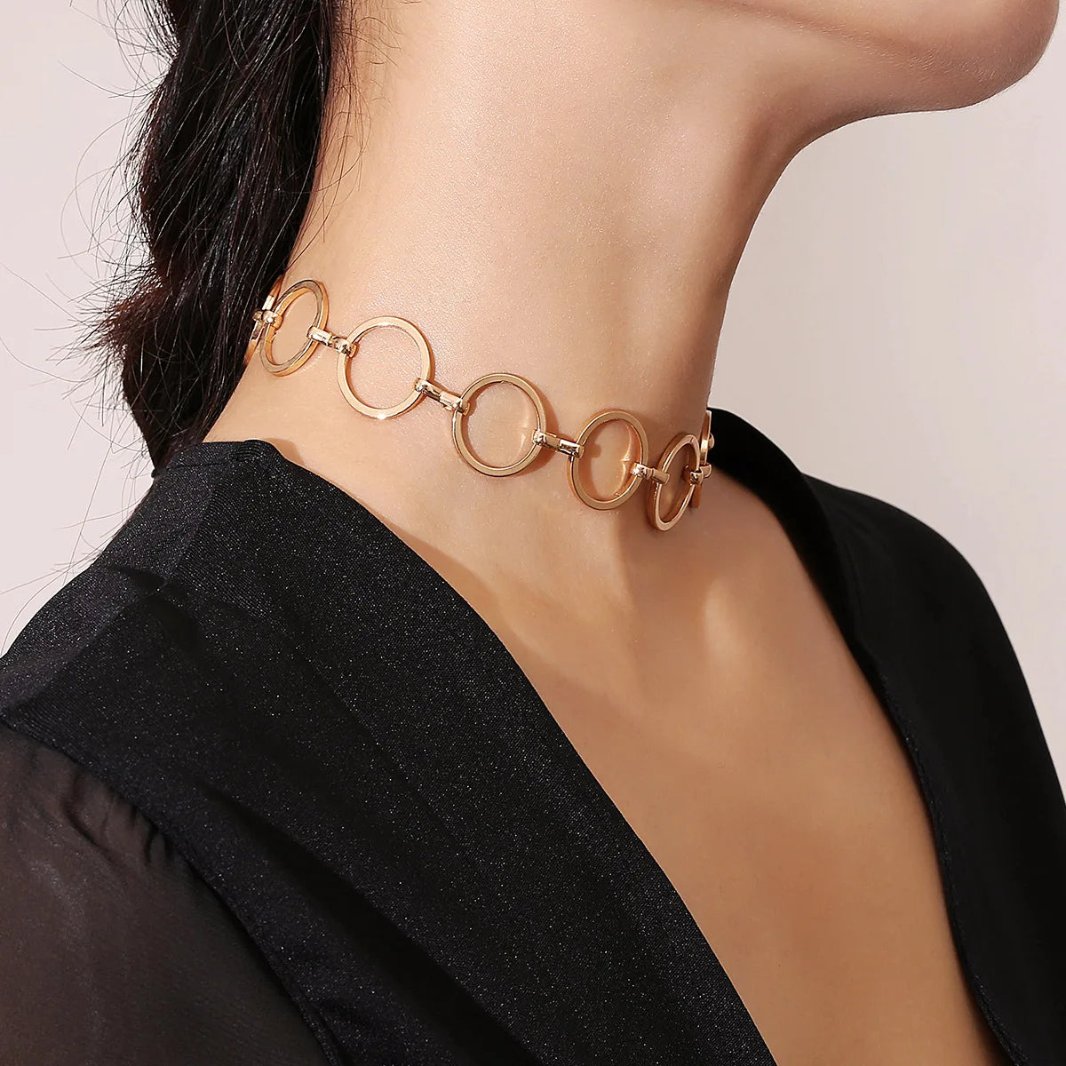 Hot Style Accessories Stylish Necklaces With Geometric Copper Rings Fashion Collarbone Choker Necklace
