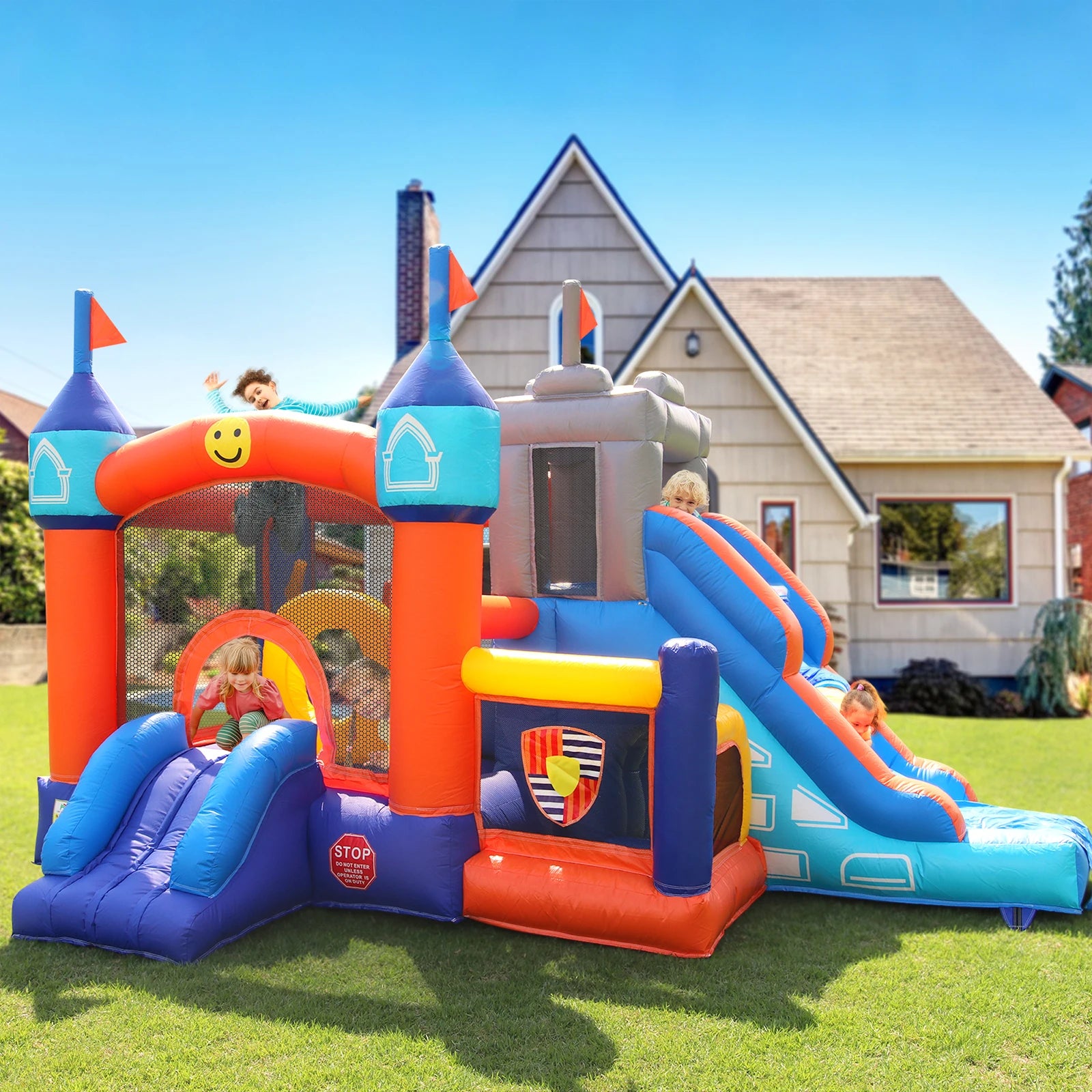 Bouncy Castle Commercial Adult Kid Party Inflatable Bounce House Combo Castle with SlideRing Toss GameBasketball HoopObstacle
