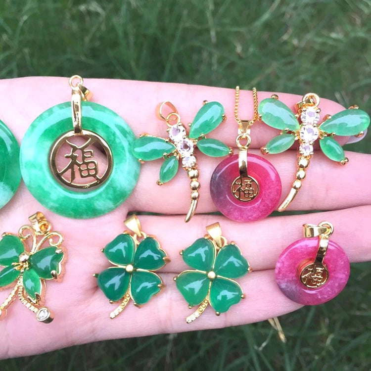 Jialin Jewelry 2020ins Wholesale Gold Plated Green Agate Chinese Jade butterfly Jade Pendant Necklace