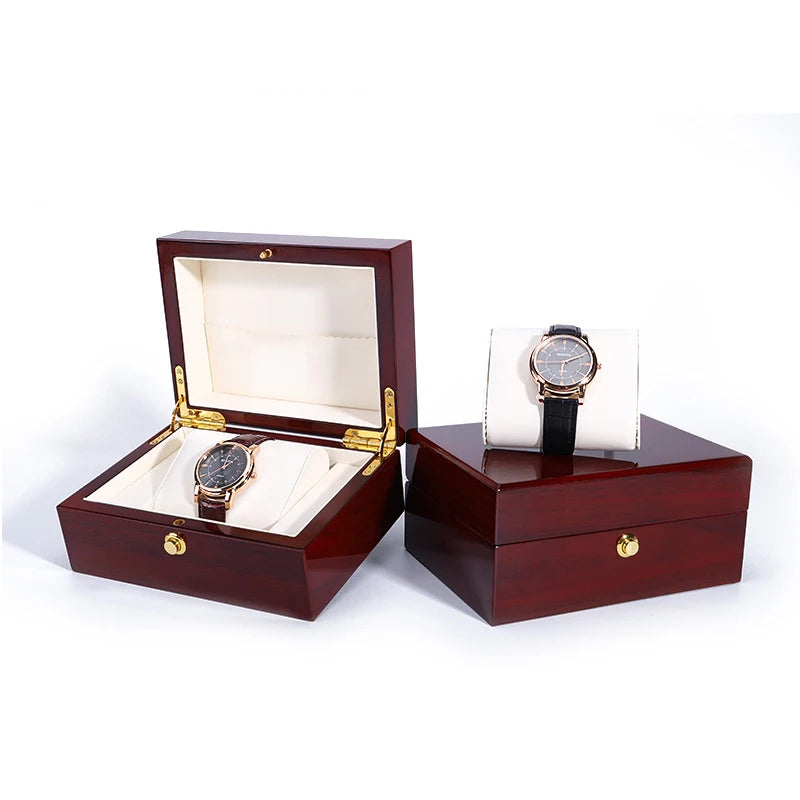 Luxury Lacquer Wood PU Leather Rectangle Shape Lock Red Watch Box Inner Design Factory Direct Price Wooden Case Elegant Painting